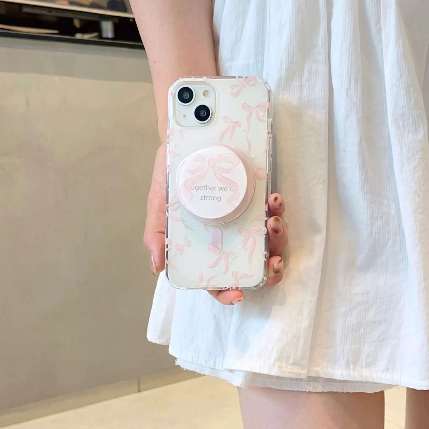 Cute Pink Bow Magnetic Grip Phone Case