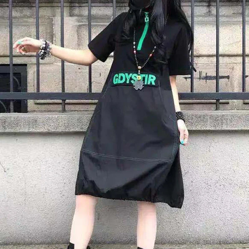 Harajuku Lockeres Reißverschlusskleid 