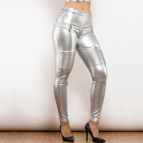 Cheeky Metallic Silver Faux Leather Butt Lift Pants