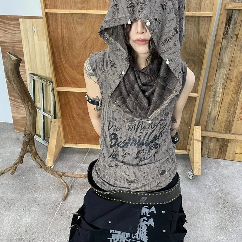 Gothic Retro Sleeveless Hoodie