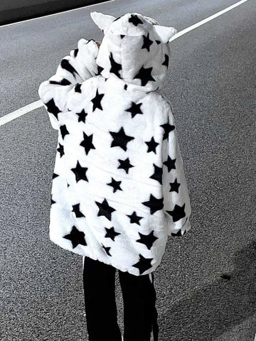 Sudadera con capucha extragrande con estrellas mullidas Y2k