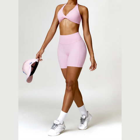 Seamless Halter Neck Bra & High Waist Shorts Activewear Set