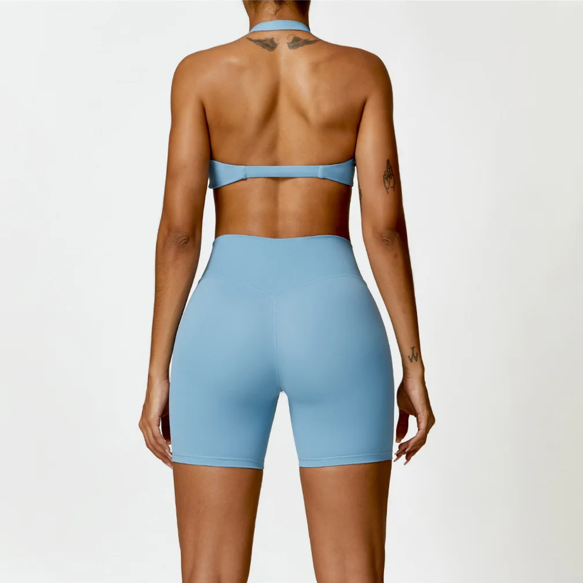 Seamless Halter Neck Bra & High Waist Shorts Activewear Set