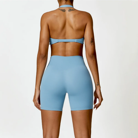 Seamless Halter Neck Bra & High Waist Shorts Activewear Set