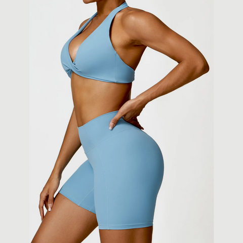 Seamless Halter Neck Bra & High Waist Shorts Activewear Set