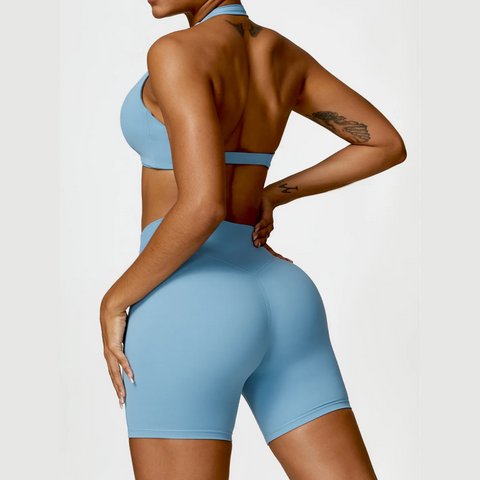 Seamless Halter Neck Bra & High Waist Shorts Activewear Set