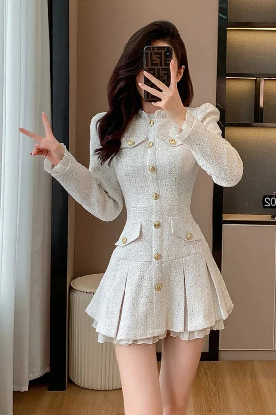 Cute Korean Pleated Mini Dress