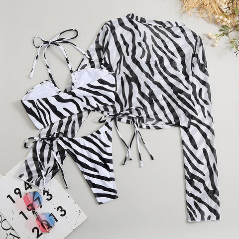 Savannah - Striped Three Piece Bikini Set With Cover-up