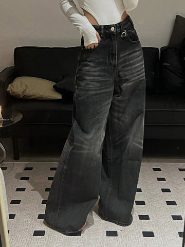 Vintage Schwarze Weite Jeans