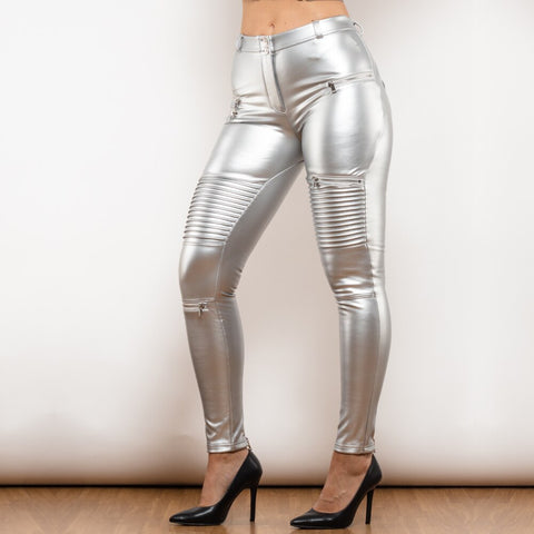 Cheeky Metallic Silver Faux Leather Butt Lift Pants