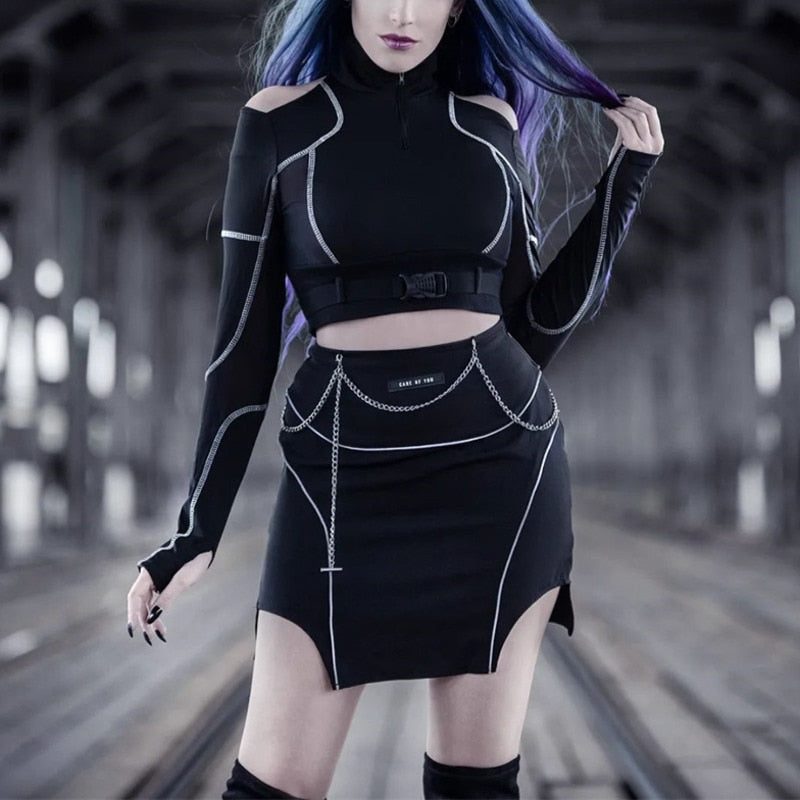 Top de manga larga estilo cyberpunk de Techwear