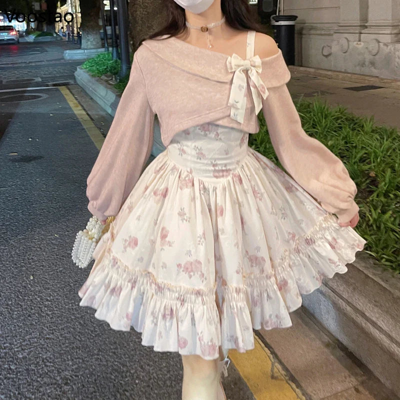 Cute Lolita Outfit Set - Knit Jumper & Mini Dress