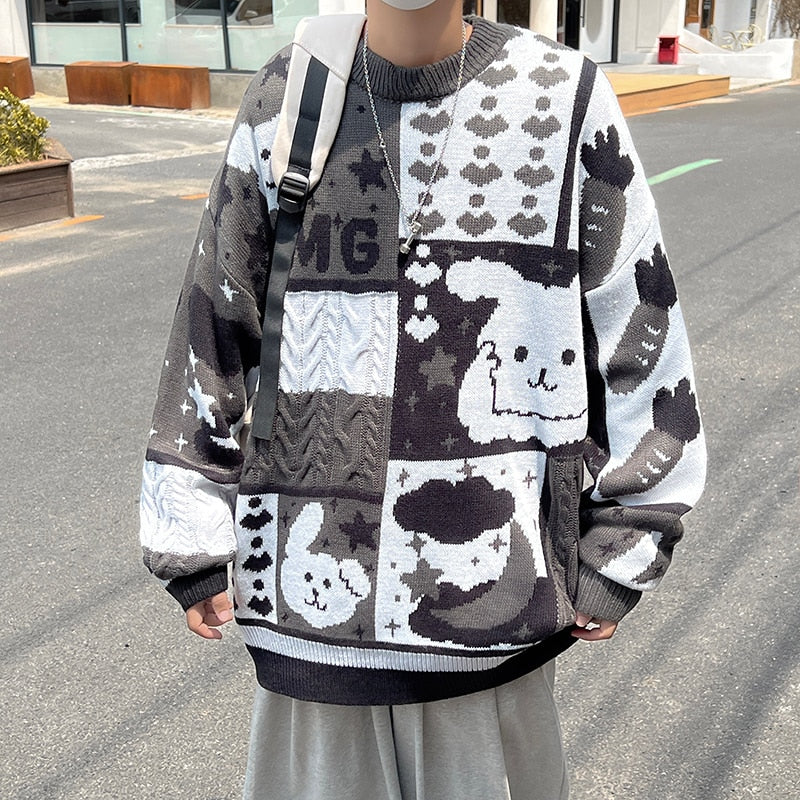 Kawaii-Pullover mit Cartoon-Strick