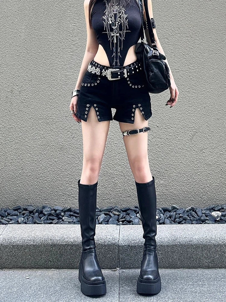 Goth Low Waist Denim Shorts