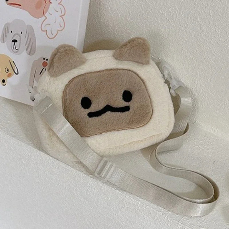 Bolso de hombro con forma de gato de peluche kawaii