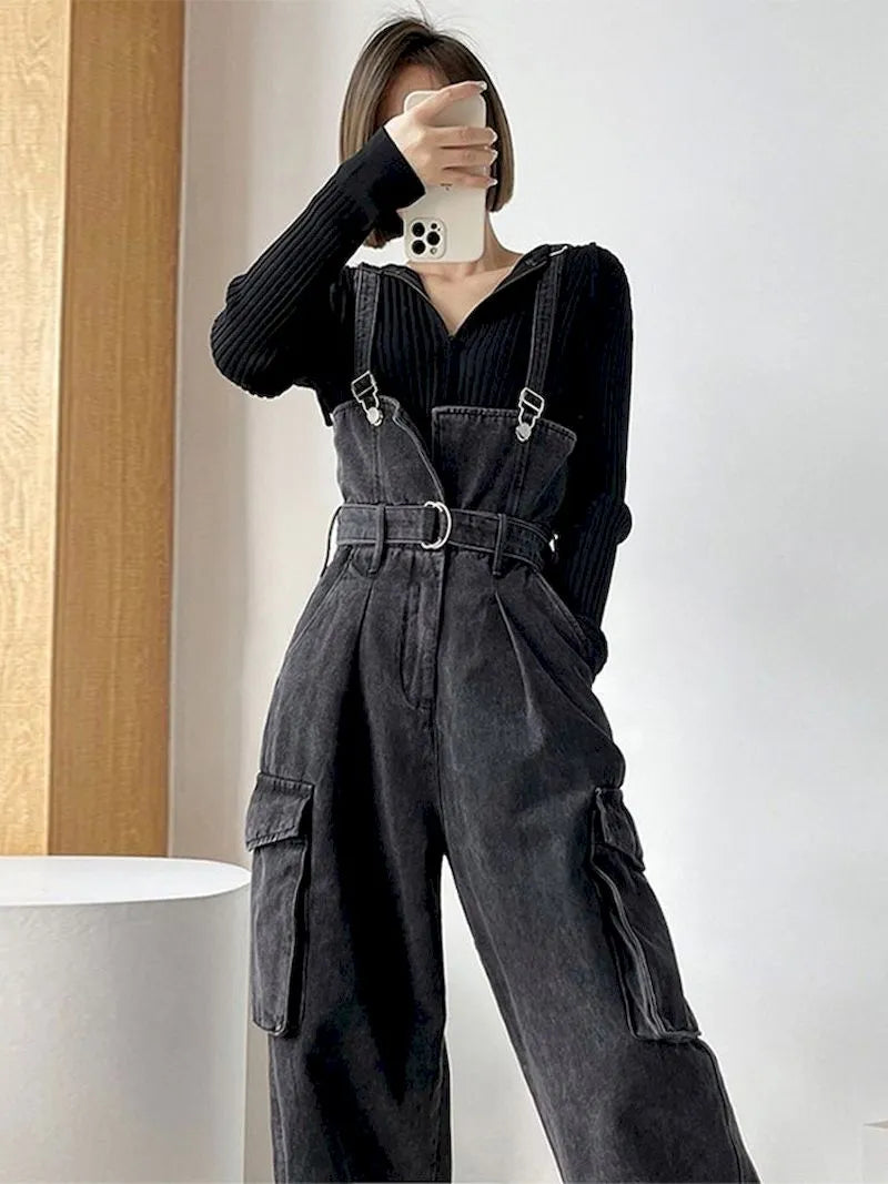 Schwarzer weiter Denim-Overall