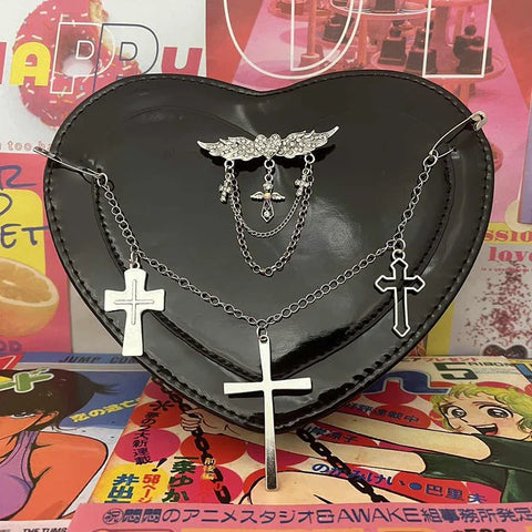 Bolso de mano estilo Harajuku con forma de corazón gótico 