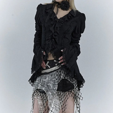 Gothic Lace V-Neck Blouse