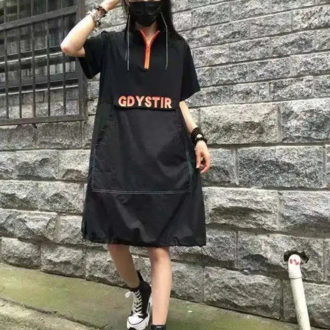 Harajuku Lockeres Reißverschlusskleid 