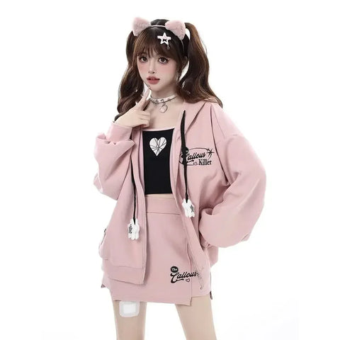 Kawaii Ästhetischer Reißverschluss-Hoodie