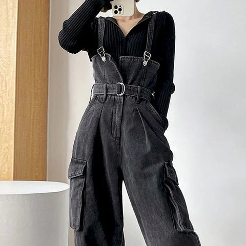 Schwarzer weiter Denim-Overall