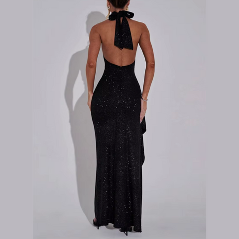 Sparkle - Black Thigh High Split Maxi Dress