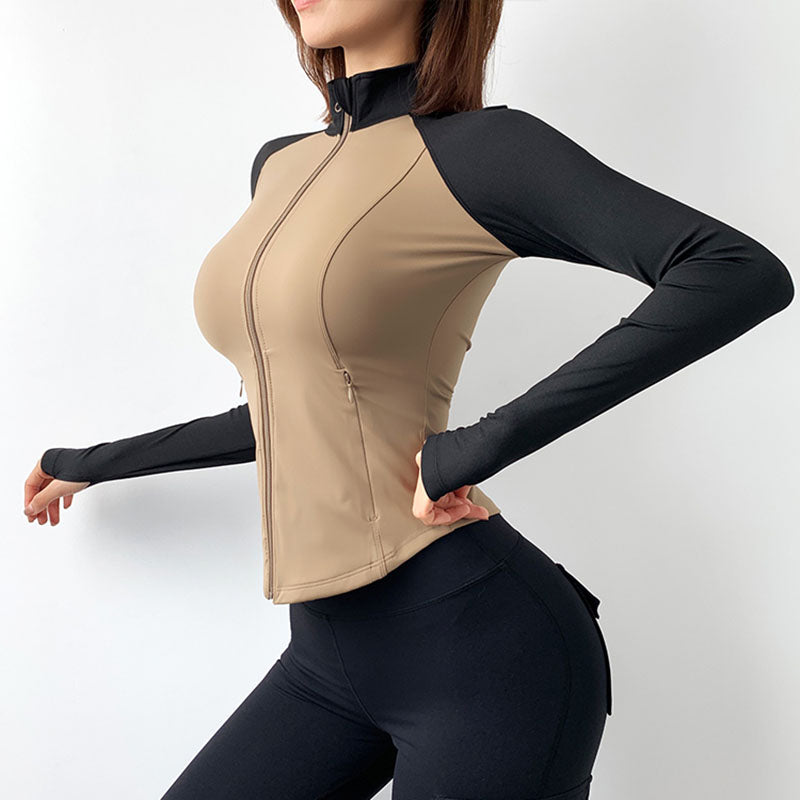 Zweifarbiges Slim Fit Yoga- und Fitness-Top für Damen