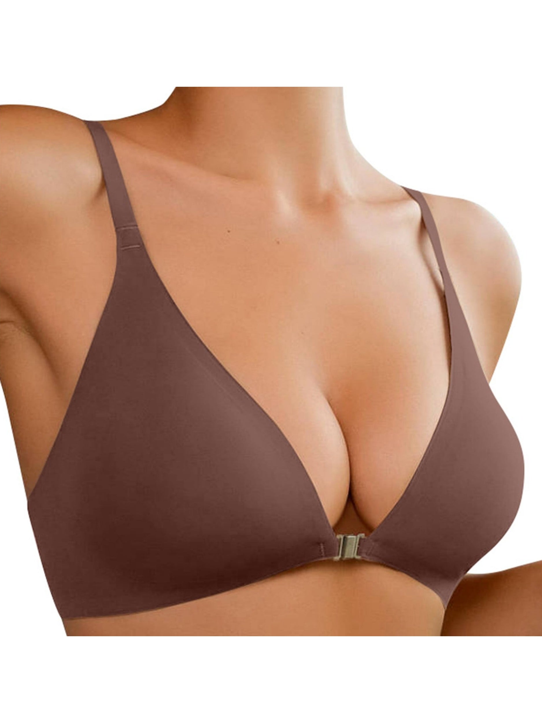 Comfortable Adjustable Straps Deep V Front Button Solid Color Wireless Bra Peru