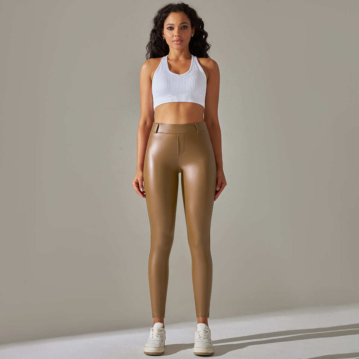 Yoga-Workout-Leggings aus PU-Leder mit hoher Taille für Damen