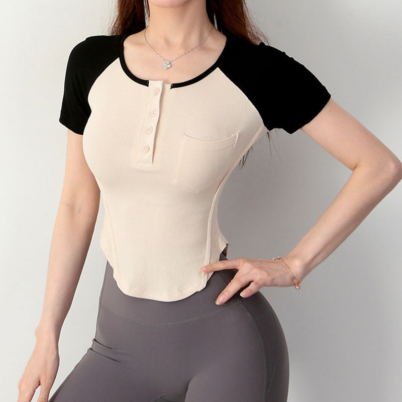 Button Collar Stretchy Women’s Sports Yoga Top