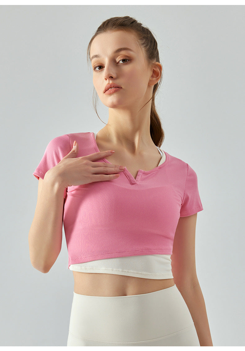 V Neck Two Color Tone Women’s Fitness T Shirt