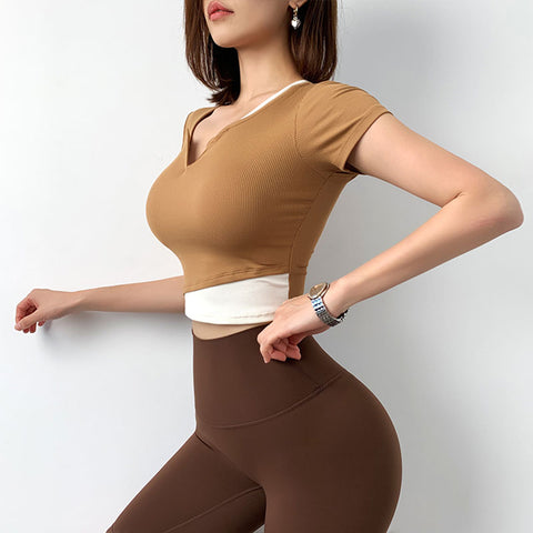 V Neck Two Color Tone Women’s Fitness T Shirt