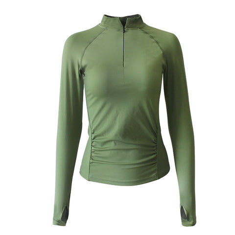 Long Sleeves Thumb Hole Zipper Collar Women’s Yoga & Sports Shirt