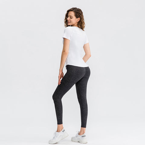 Schnelltrocknendes Yoga-Fitness-T-Shirt für Damen mit Rundhalsausschnitt