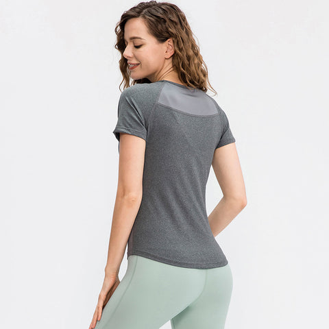 Camiseta de yoga y fitness de cuello redondo y secado rápido para mujer