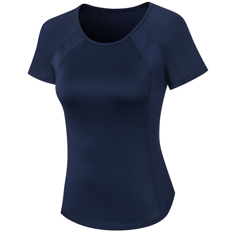 Camiseta de yoga y fitness de cuello redondo y secado rápido para mujer