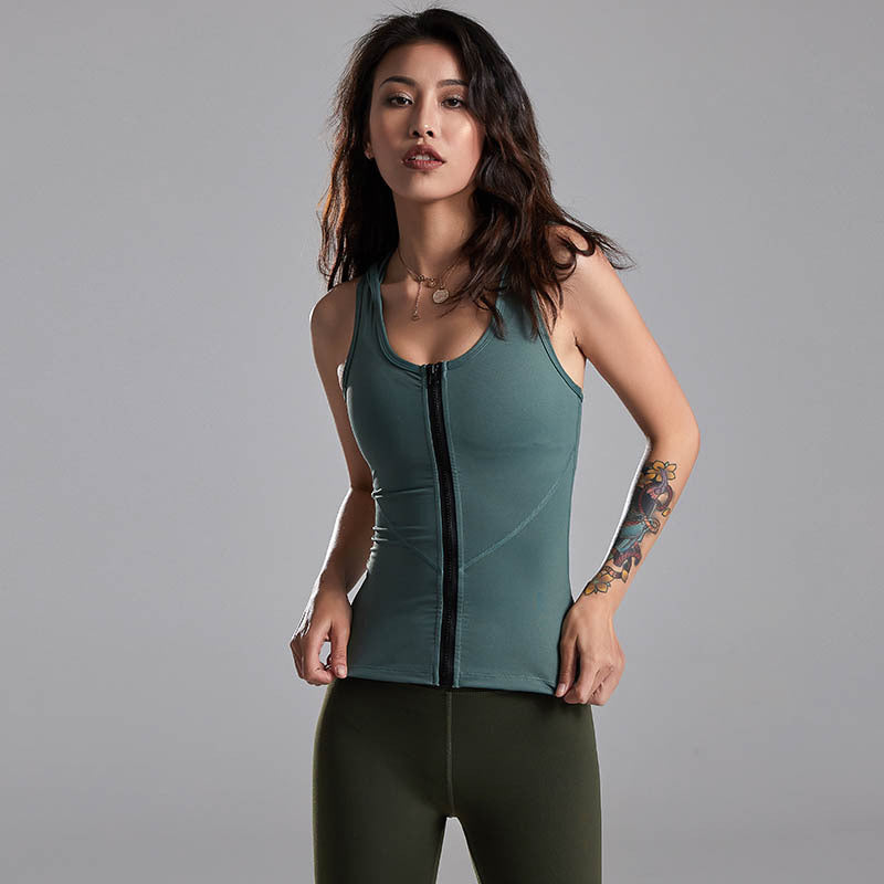 Camiseta sin mangas con capucha y cremallera para yoga y deportes para mujer