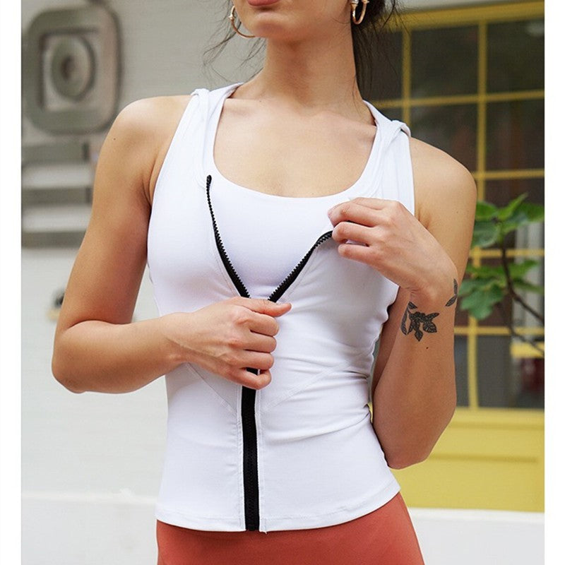 Ärmelloses Tanktop mit Kapuze und Reißverschluss für Yoga und Sport für Damen