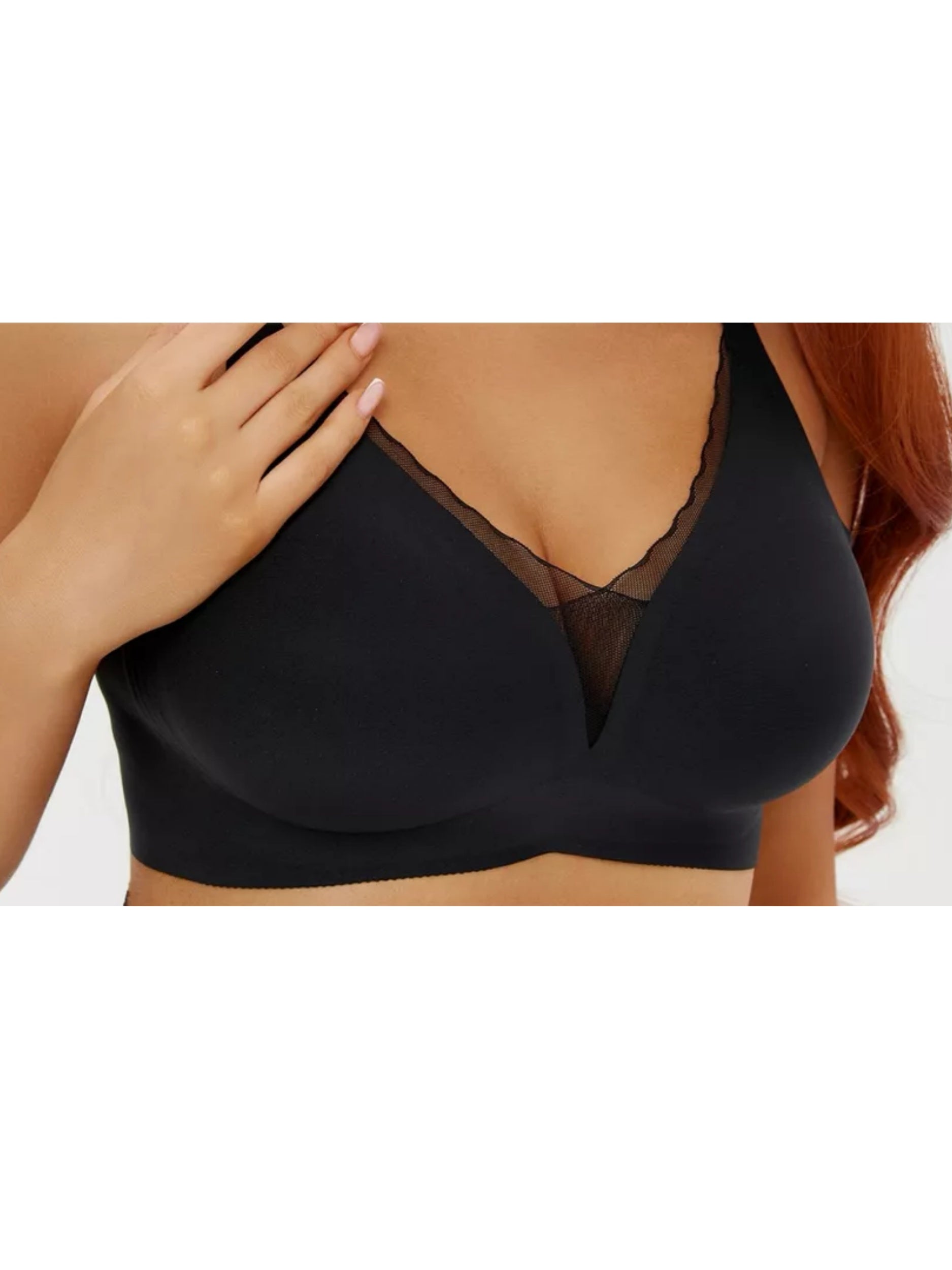 Deep V Mesh Seamless Push-up Without Steel Ring To Prevent Sagging Bra Black