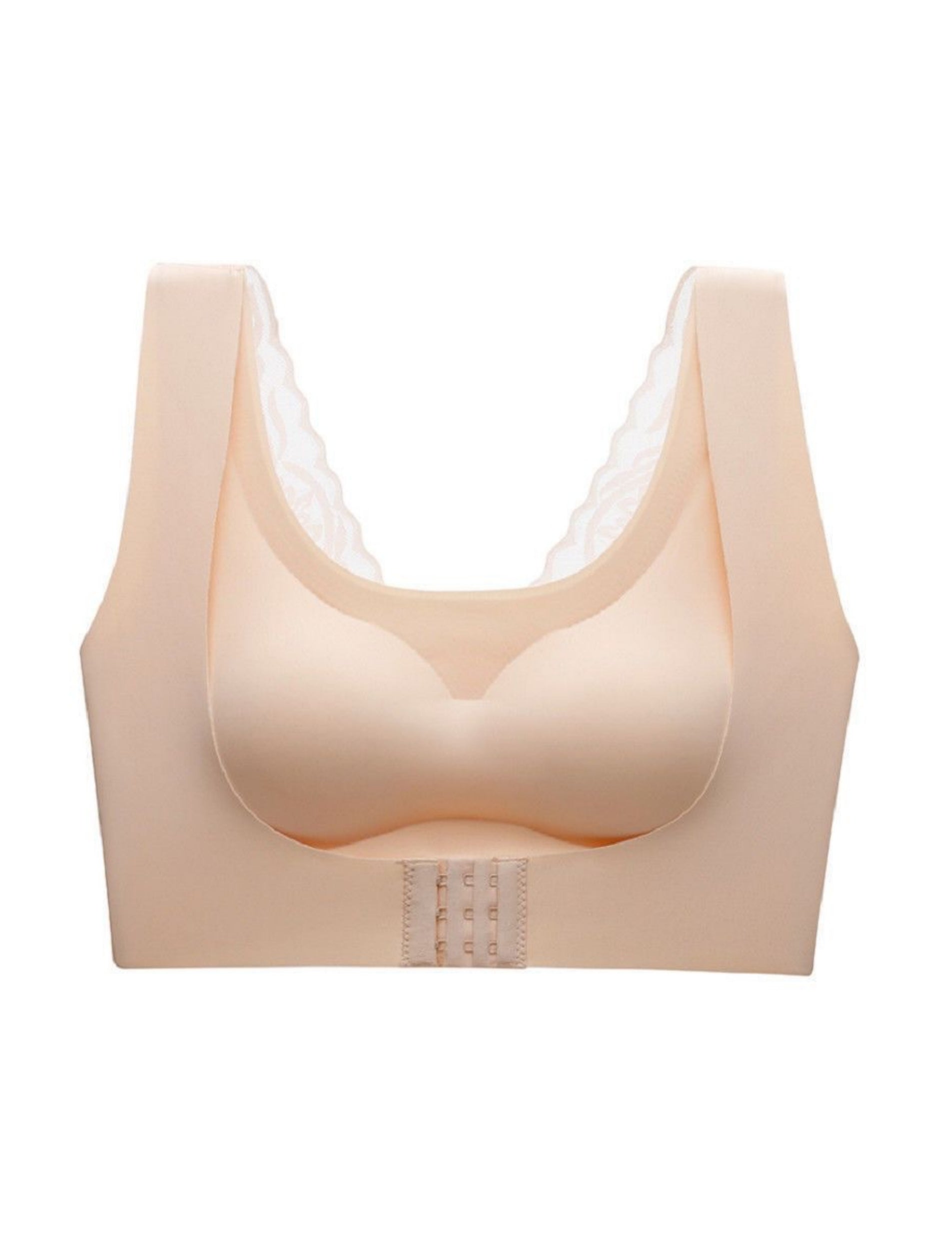 Front Closure Lace Seamless Wireless Bra Padded, Non-Slip, Beautiful Back, Large Sizes Ivory