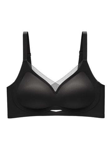 One-piece Seamless Push-up Breathable Mesh Wireless Bra Black