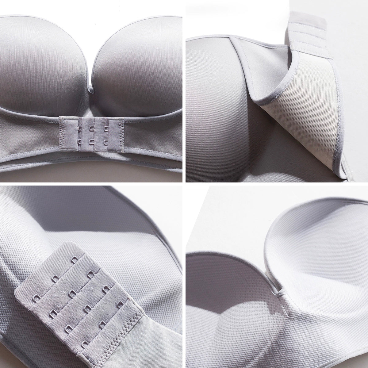 Strapless Invisible Push-up Front Buckle Non-Slip Wireless Lift Bra Silver