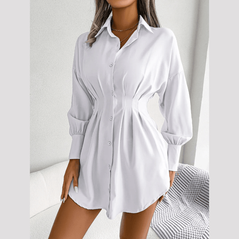 Adalee - White Asymmetric Button-Up Shirt Dress