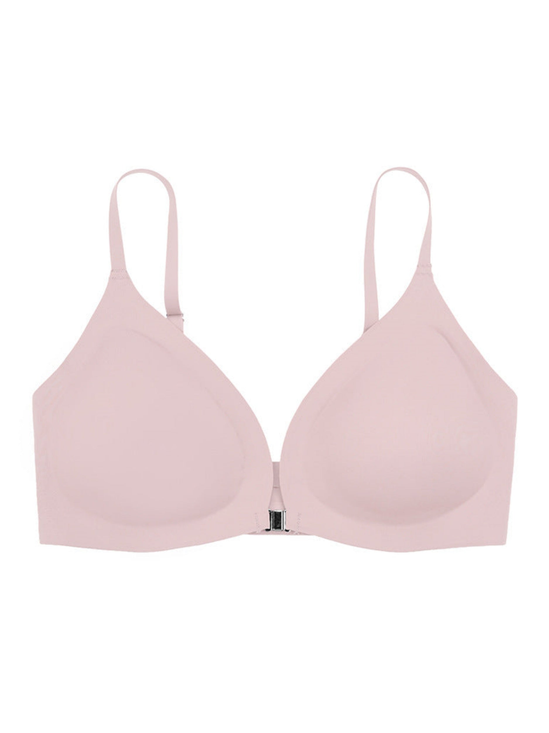 Comfortable Adjustable Straps Deep V Front Button Solid Color Wireless Bra Pink