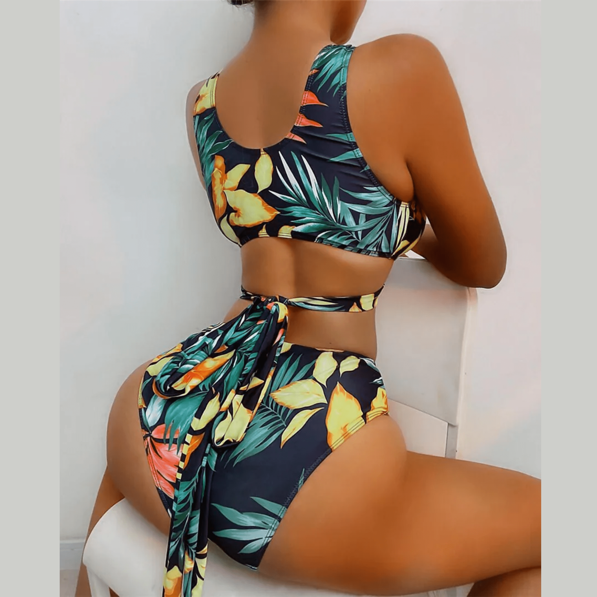 Aitana - Tropical Leaves Print Cut Out Monokini Swimsuit