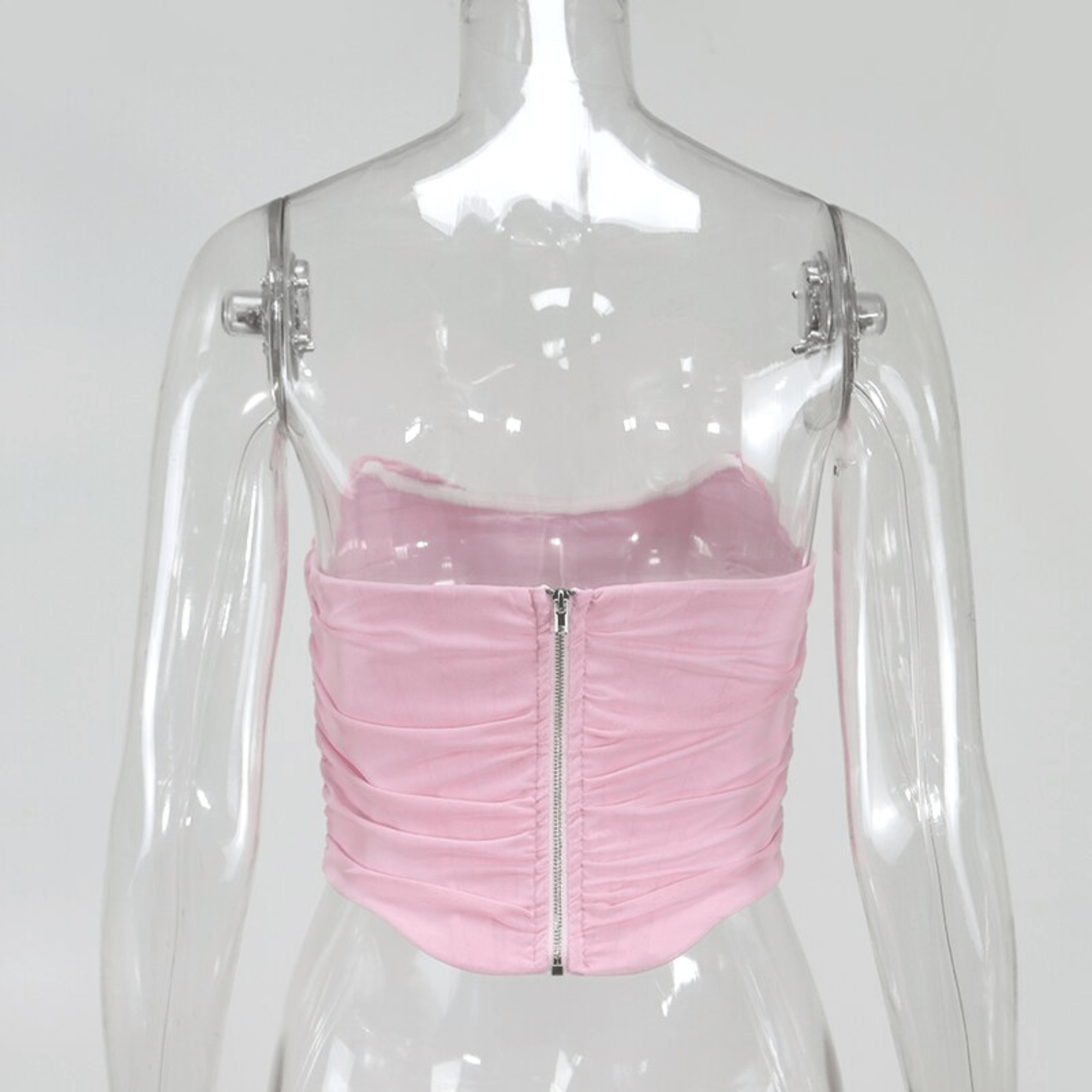 Alana - Pink Mesh Boning Strapless Corset Top