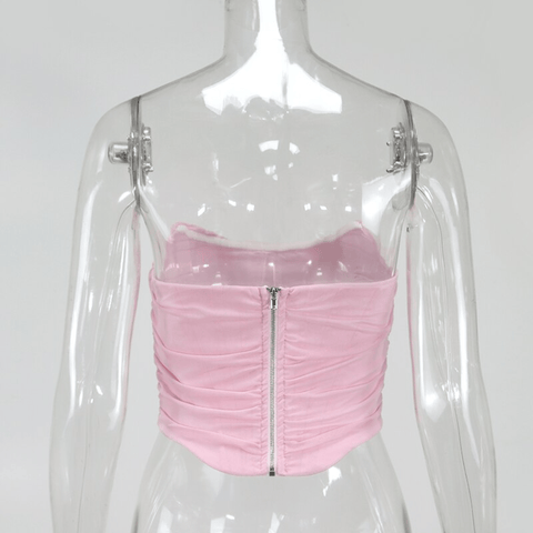 Alana - Pink Mesh Boning Strapless Corset Top