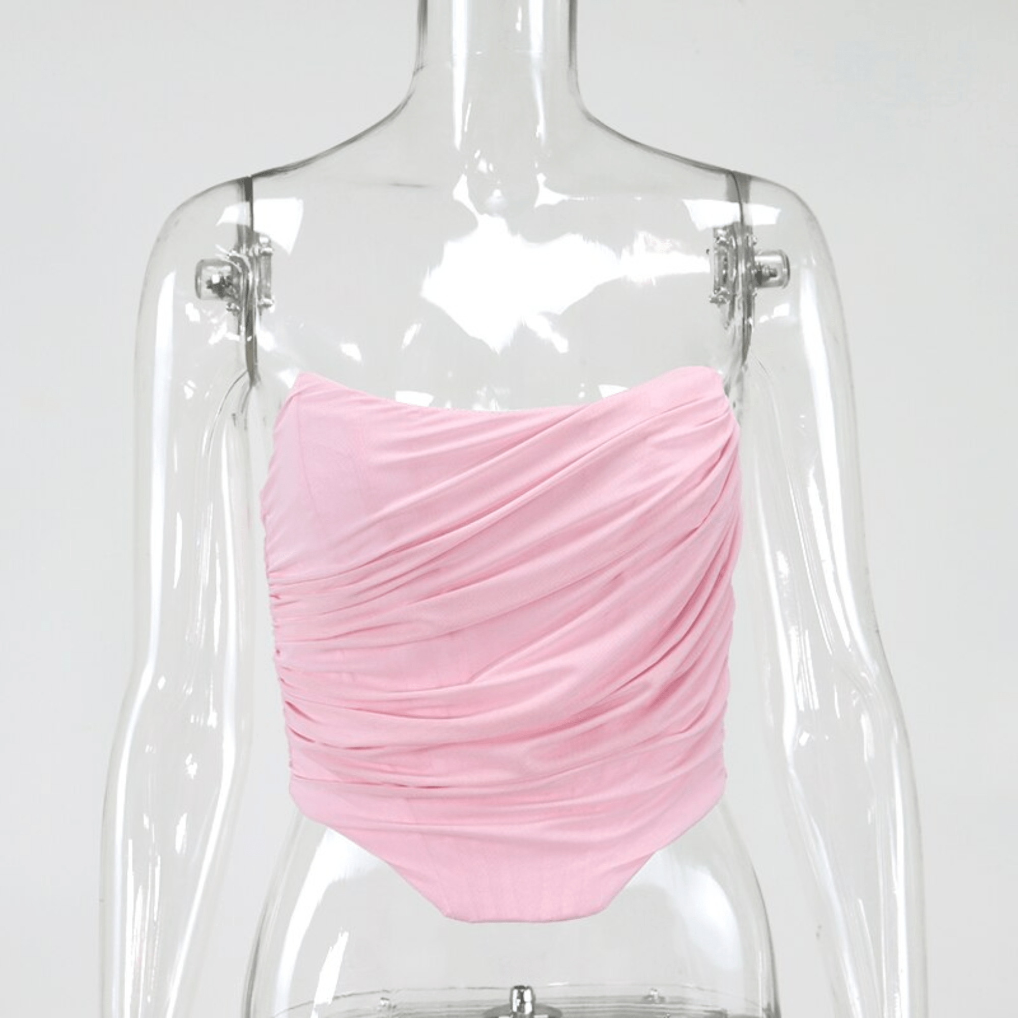 Alana - Pink Mesh Boning Strapless Corset Top