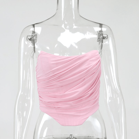 Alana - Pink Mesh Boning Strapless Corset Top