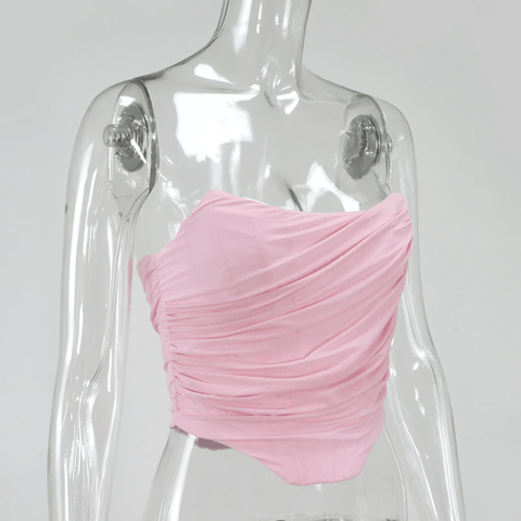 Alana - Pink Mesh Boning Strapless Corset Top
